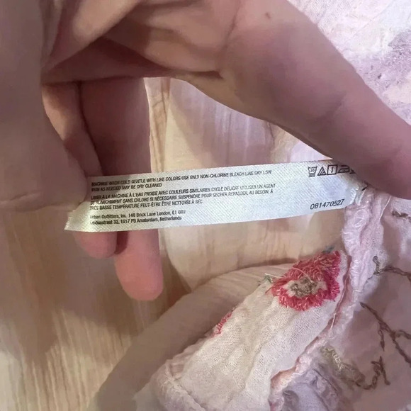 Anthropologie Womens Pink Embroidered Gauze Square Neck Tunic Dress Sz XS Bees - Picture 4 of 13